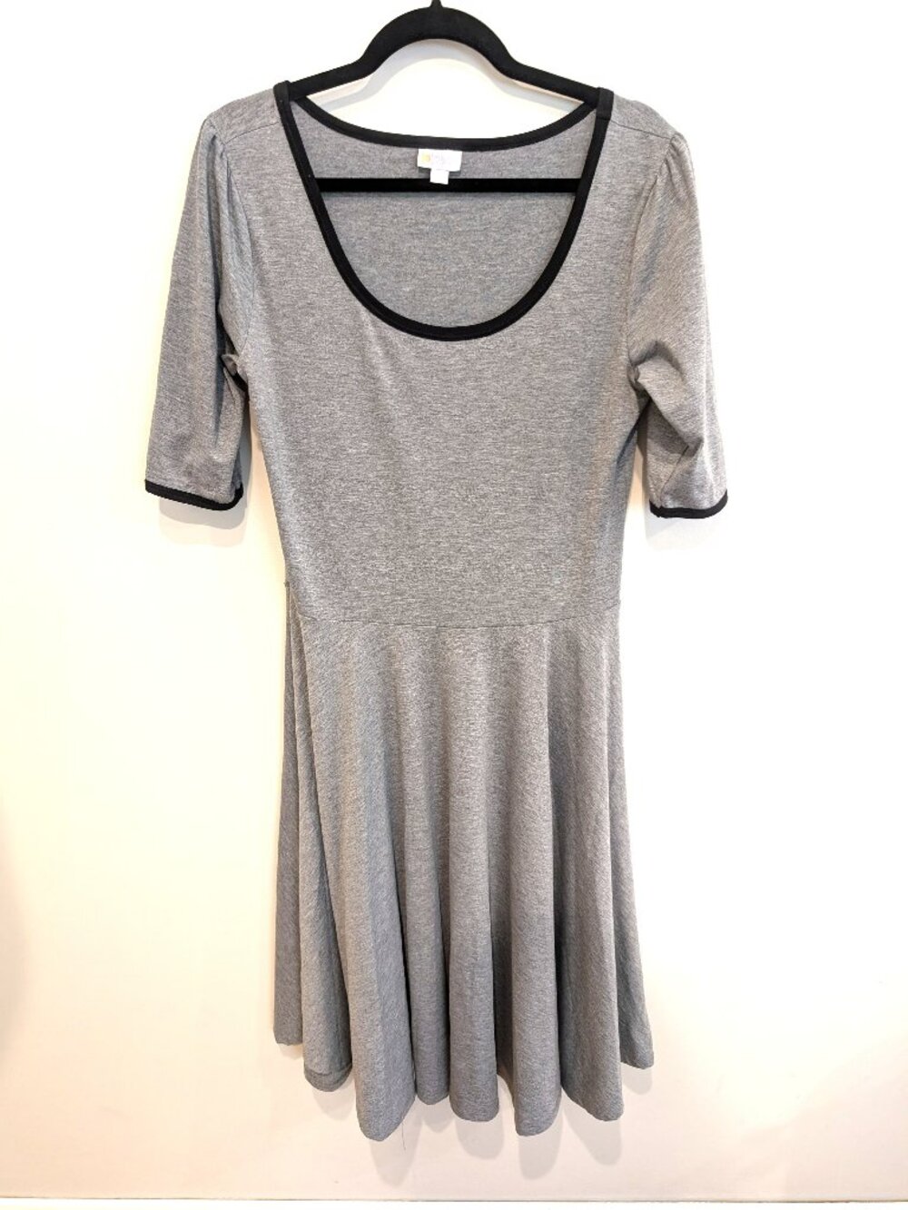 LuLaRoe Nicole Heather Gray Black Ringer Fit & Flare Skater Dress | Size XL